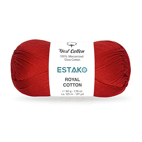 Estako Royal Cotton, 100% Mercerized Giza Cotton Yarn, Fingering 1, Red | soft, silky sheen, super fine, sock weight, 50 g, 137 yds, baby clothes, summer tops, amigurumi - color: 5066 - Red, size: 1 Skein