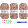 3 Skeins Faux Fur Yarn Soft Fluffy for Crocheting,Chunky Fuzzy Eyelash Yarn for Crochet Hats, Scarves, Bags, Cushions(Khaki) - color: Khaki