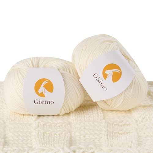 Merino Wool Yarn for Knitting & Crocheting - 35% Wool, 65% Acrylic - color: White, size: 2 Ball