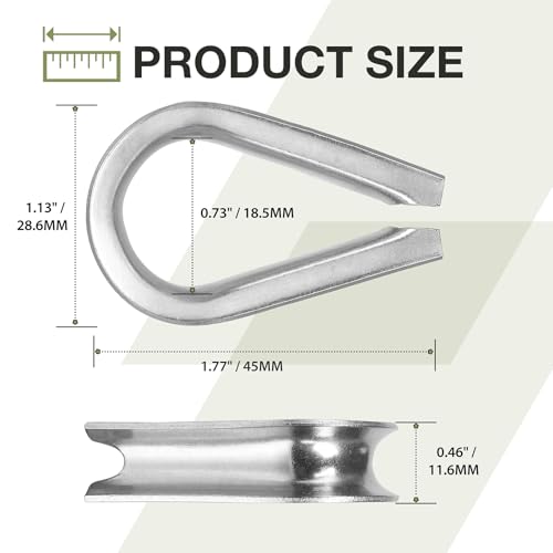 M8 Wire Rope Thimble, 304 Stainless Steel Thimble for 9/32-5/16 Inch Diameter Wire Rope, 12 Pieces - size: M8