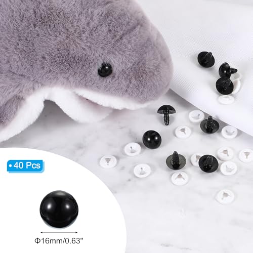 PATIKIL 16mm Safety Eyes, 40 Pcs Plastic Craft Eyes with Protective Film Safety Eyes with Washers for Stuffed Animals Crochet Toys Dolls DIY Craft Making, Black - size: 16mm