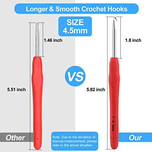 Vodiye Professional Extra Long 4.5mm Crochet Hooks, Ergonomic Handle Set for Beginners & Experienced Lovers - size: 1pc - 4.5mm