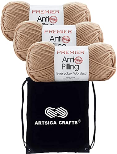 Premier Yarns Anti-Pilling Everyday Parchment 100-70 | 3 Skeins, Same Dye Lot, Project Bag, #4 Worsted, 100% Anti-Pilling-Acrylic, Ideal for Crochet or Knitting Blankets, Scarves - color: Dn100-70-Parchment