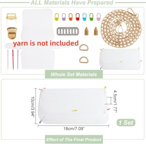 WADORN DIY Knitting Crochet Bags Kit, Acrylic Yarns Weaving Bag Making Materials Blank Mesh Plastic Canvas Sheets for Embroidery Cross Stitch DIY Women Handmade Bag Making Accessories, 7.1x3.9 Inch - size: 7.1x3.9 Inch