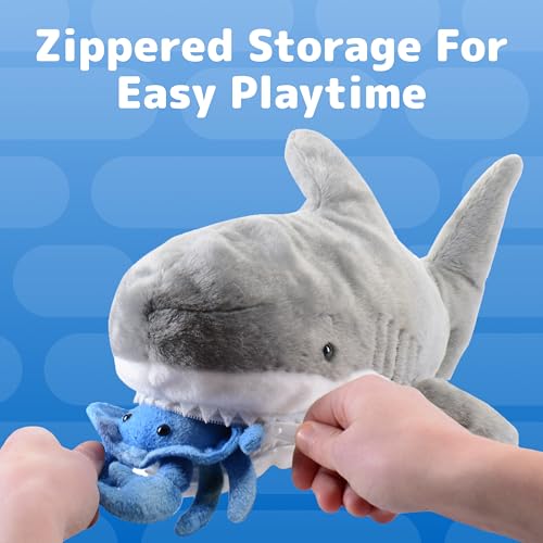 PREXTEX Plush Toy Shark Stuffed Animal with 5 Sea Animals - Shark Plush Toy with Turtle, Whale, Octopus, Stingray, Crab - Giant Stuffed Animals for Kids Aged 3 and Up - Fun Gift for Sea Animal Lovers