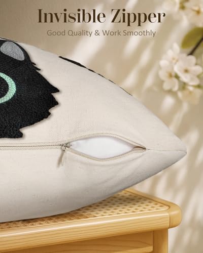 Embroidered Throw Pillow Cover 18x18 Inch, Cat Bone | Decorative Pillow Cover, Whimsical Cushion Case with Hidden Zipper, Cottagecore Decor for Couch, Sofa, Living Room, Bedroom - color: Cat Bone, size: 18" x 18" (Pack of 1)