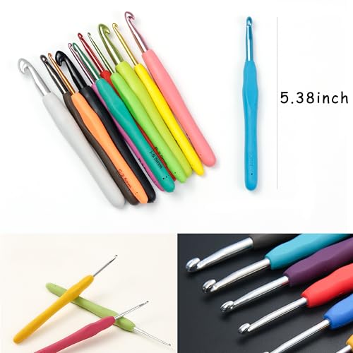 12 Pcs Crochet Hooks, Multicolored Knitting Needles for Crocheting, Smooth & Lightweight Crochet Hook Kit for Yarn Crafts
