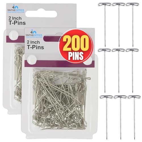 InTheOffice T Pins 2 Inch, T Pins for Blocking Knitting, Wig Pins, Foam Head, Sewing, Office Wall - 200 Pack