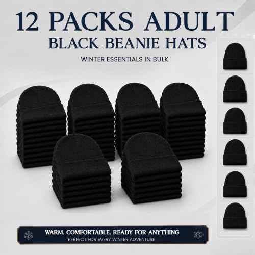 Yacht & Smith Wholesale Beanie and Glove Winter Bulk Kit, Kids Adults Bulk Sets, Homeless Donation Shelters - color: 12 Packs Adults Black