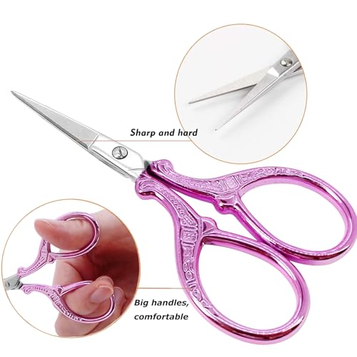 3.6 inch Embroidery Scissors with Sheath Sharp Sewing Crochet Cross Stitch | Craft Scissors with Leather Cover Stainless Steel Sewing Scissors for Needlework DIY Craft Thread Cutting Multi Purpose - color: Purple