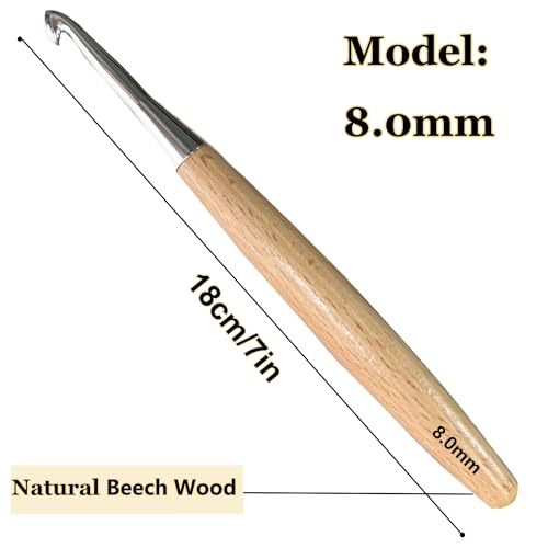 Beech Wood Crochet Hooks, 8mm Ergonomic Handle Long Crochet Needles | Comfortable Smooth Crochet Hooks Perfect for Hand DIY Crocheting Yarn, for Beginners and Experienced Crochet Lovers - size: 8mm
