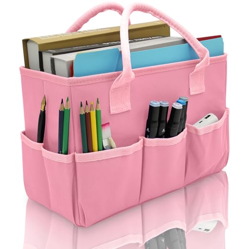 Cupohus Art Organizer Craft Storage Tote Bag with Multiple Pockets (Pink) | Portable Supply Storage Tote for Scrapbooking, Journal, Sewing, Oxford Fabric Carrying Caddy for Teacher, Officer, Artis - color: Pink, size: Normal