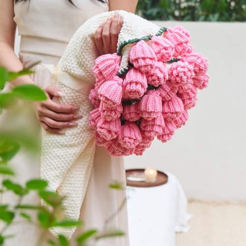 vctops Flower Bouquet Knitted Throw Blanket, Cute Roses Bouquets Handmade Crochet Round Blankets, Pink Roses Soft Small Throws Gifts for Girls, Women, Wife (Pink,Diameter 43") - color: Pink, size: Kids,Diameter 43"