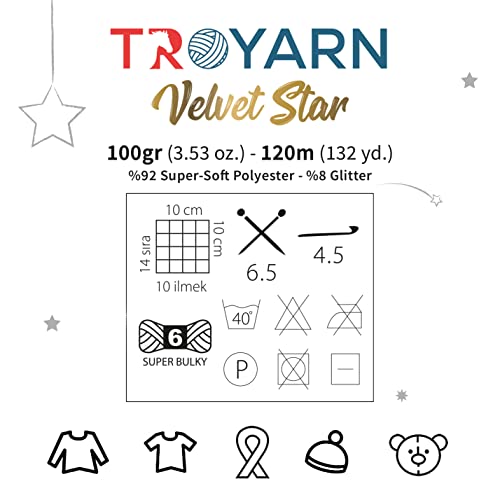 Troyarn Velvet Star (3- Skeins Pack) Silvery Glitter Chenille Baby Blanket Yarn Amigurumi Yarn for Crocheting and Knitting Super Bulky 3x100 gr (3x120 yds) (10444 - Lemon, 3 Skein) - color: 10444 - Lemon, size: 3 Skein