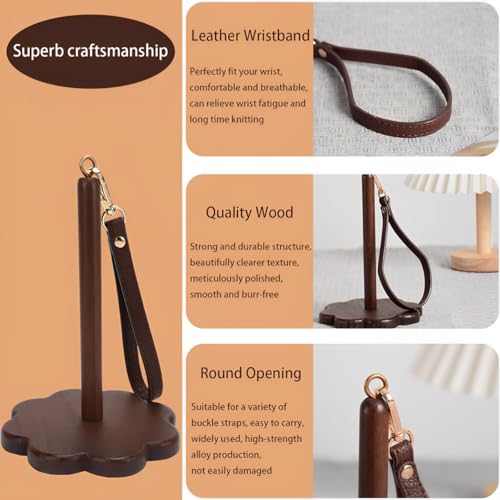 Portable Wrist Yarn Holder for Crocheting and Knitting, Wooden Yarn Ball Minder with Leather Strap, Yarn Spinner Stand for Yarn Storage and Organizer, Crochet Accessories for Beginners and Experts - color: A