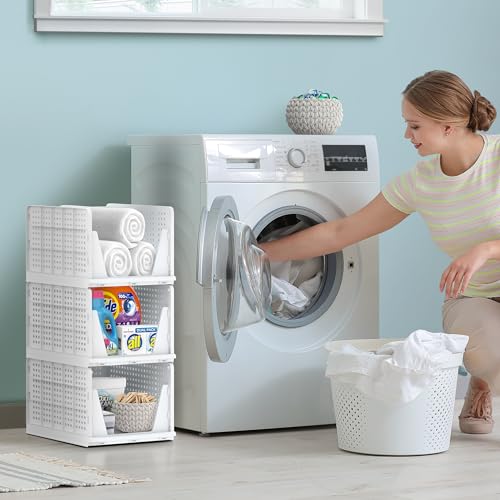 Sorbus Stackable Closet Organizer, Open-Front Shelf Bins (3 Large) | Plastic shelves and baskets for clothes in pantries, bathrooms, kitchens, garages, cabinets and countertops. - size: 3 Large
