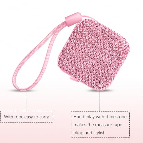 SlowVibes Bling Pink Diamond Retractable Body Measuring Tape, 60 Inch | Dual-sided vinyl cloth tape with rope for waist, fabric,body measurements, sewing, tailor,knitting, weight loss - color: Pink