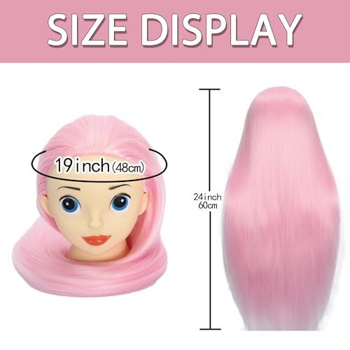 Mannequin Head with Hair 24" Cosmetology Manikin Doll Head for Styling Hairdresser Practice Braiding Training Head Practice Cosmetology with Free Clamp Holder Cute Face Big Eyes (Light Pink) - color: Light Pink