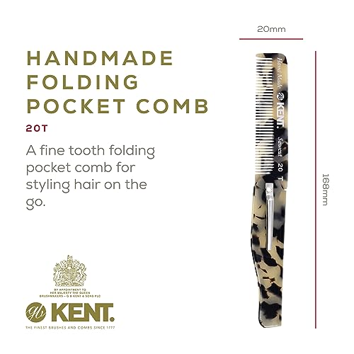 Kent 20T TW Handmade Folding Pocket Comb for Men, Fine Tooth Hair Comb Straightener for Everyday Grooming Styling Hair, Beard or Mustache, Use Dry or with Balms, Saw Cut Hand Polished, Made in England - color: White Tokyo, size: 6 Pack
