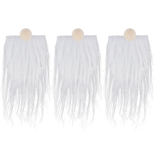 GORGECRAFT 6 Pieces Gnome Beard Unfinished Wooden Balls Braids Dwarf Beard Kit Faux Fur Beard Hair Set for DIY Handmade Gnome Sewing Craft Patches Easter Christmas Party Supplies, White - color: 3pcs White Gnome Beard+3pcs Beads