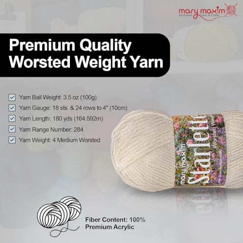 Mary Maxim Starlette, Crochet Yarn, Soft Acrylic Cream Yarn for Afghans, Blankets, Clothing and More, 180 Yards, Cottonwood - 1 Skein - color: Cottonwood
