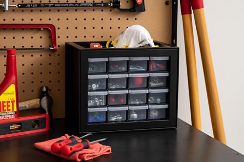 IRIS USA 16-Drawer Small Drawer Organizer, Garage Desk Storage, Black | Wall mountable, Stackable Teacher Toolbox, Beads, Building Bricks, Water Packets, Screws, Hardware - color: Black, size: 16 Drawer