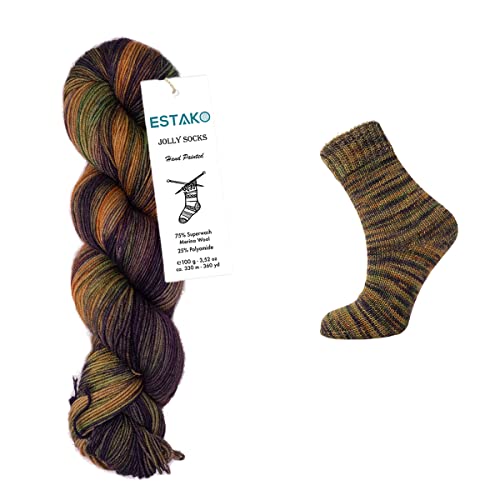 Estako Jolly Socks Hand Painted Superwash Fine Merino Wool Yarn, Honey Gold | sock weight, fingering weight, variegated, 3.52 oz, 360 yds, 2.5-3 mm needles, 29 sts gauge, machine washable - color: 7257 - Honey Gold