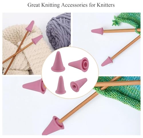 8pcs Knitting Needle Point Protectors, Pink Silicone Knitting Needle Tip Cap Stoppers Stitch Stopper Protector Cover Crocheting Accessories Supplies (Large and Small), SATONBEYI - color: Pink, size: Silicone-Large/Samll-8P