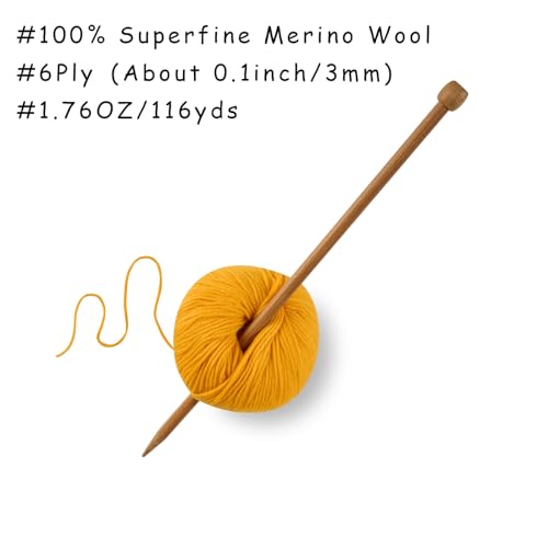 100% Merino Wool Yarn, 6-Ply Luxurious and Soft Yarn for Hand Knitting & Crocheting, 1.76 OZ/50g, 127 yds/116 Meters(Golden Yellow, 3 Balls) - color: Golden Yellow, size: 3 balls
