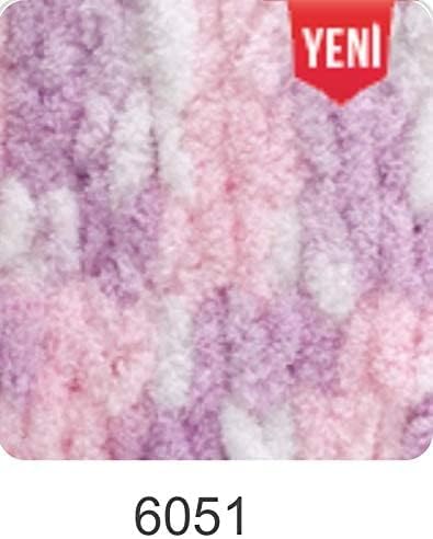 Alize Puffy Color Baby Blanket Yarn Lot of 4skn 100gr 9.8 yards 100% Micropolyester Soft Yarn Hand Knitting Yarn (6051) - color: 6051