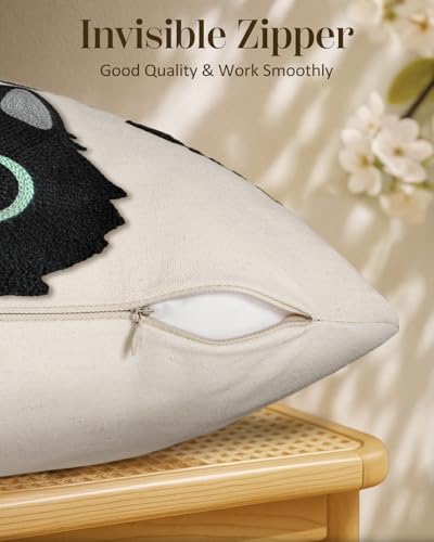 Embroidered Throw Pillow Cover 20x20 Inch, Cat Bone | Decorative Pillow Cover, Whimsical Cushion Case with Hidden Zipper, Cottagecore Decor for Couch, Sofa, Living Room, Bedroom - color: Cat Bone, size: 20" x 20" (Pack of 1)