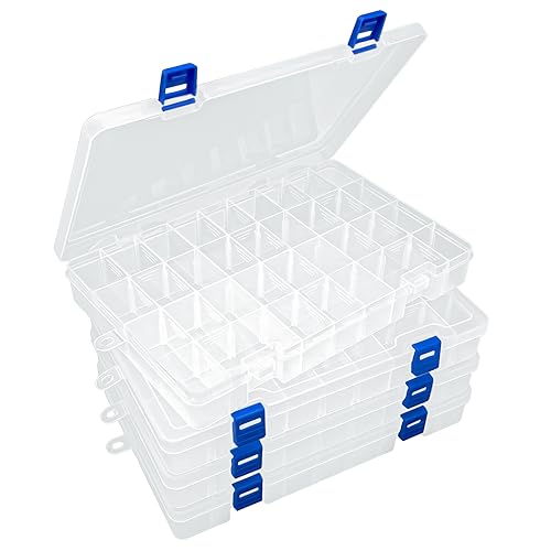 DUOFIRE Plastic Organizer Storage Box, Adjustable Divider 34 Grids, 4 Pack | Clear Removable Compartment Storage Box for Jewelry, Beads, Earrings, Fishing Hooks, Craft, Screws, Nails, Small Tools - color: White, size: 34 Grids, White X 4