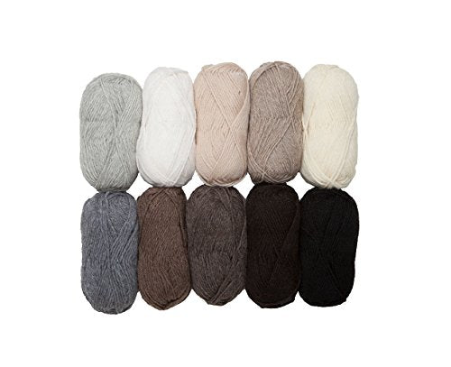 Knit Picks Wool of the Andes Assorted 100% Wool Yarn Pack for Knitting | 10 skeins (500g total) of soft worsted weight crocheting yarn in Neutral color, good for felting. - color: Neutral