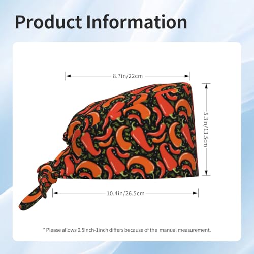 MOLIAN Dental Tooth Adjustable Working Cap Surgical Headgear for Women Men | Adjustable Tie Back Scrub Caps with Button Built-in Sweatband Working Cap for Nurses Doctors and Workers - color: Spicy Mexican Pepper