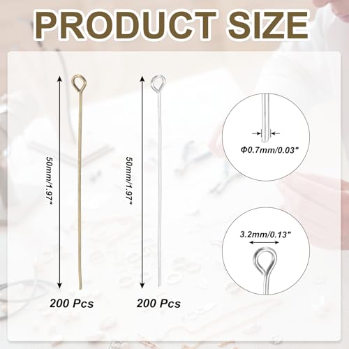 PATIKIL 2 Inch Eye Pins, Jewelry Making Headpins Straight Pins Findings Bendable for DIY Craft Bracelet Necklace Earring Pendant Making Supplies-400Pcs(Silver Bronze) - color: Silver Bronz, size: 2 Inch