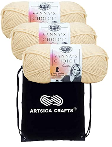 Lion Brand Yarn Vanna'S Choice 860-123 Beige | 3 Skeins, Same Dye Lot, Project Bag, CYC #4 Worsted, 100% Acrylic, Ideal for Crochet, Knitting Blankets, Hats, Scarves - color: 860-123-Beige