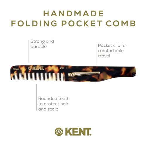 Kent 20T TY Handmade Folding Pocket Comb for Men, Fine Tooth Hair Comb Straightener for Everyday Grooming Styling Hair, Beard or Mustache, Use Dry or with Balms, Saw Cut Hand Polished, Made in England - color: Yellow Tokyo, size: 1 Pack