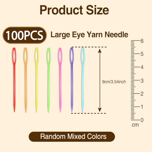 joaoxoko Big Eye Yarn Needles, 100 Count 9cm/3.54inch Plastic Darning Needles for Hand Sewing,Weaving – Lightweight, Non-Rust, Vibrant Colors with Storage Box, Ideal for Beginners and Kids (100)