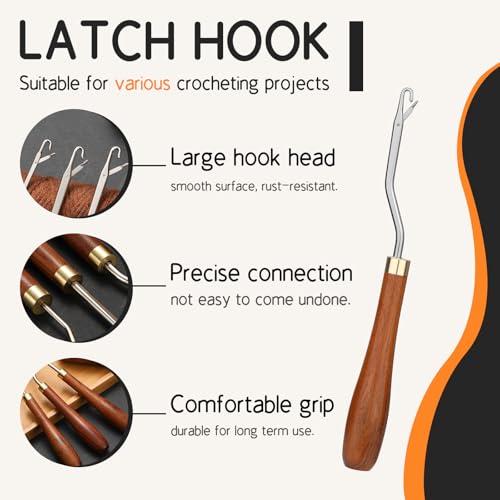 Giwrmu Latch Hook Tool, Large Bent Latch Hooks, Rug Hook (Type 2) | Wooden Bent Latch Hooks, Crochet Needle for Crochet Rug, Micro Braids, Hair Extension, Carpet Crafts - color: Type 2, size: Large Bent Hook