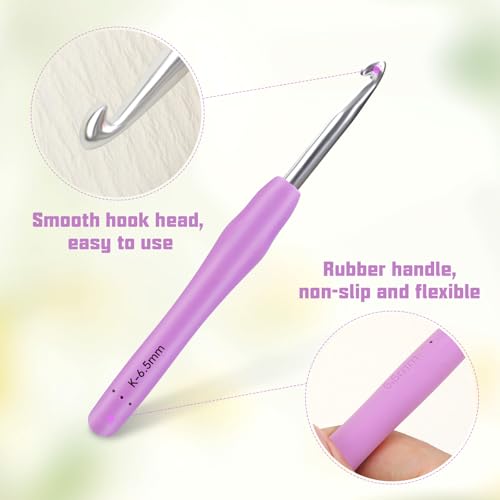 SHWAKK Crochet Hook, 6.5 mm Ergonomic Crochet Hooks for Arthritic Hands | Crochet Needles, Knitting Needles with Soft Handle Beginners and Experienced Hobbyists(6.5 mm) - size: 6.5mm