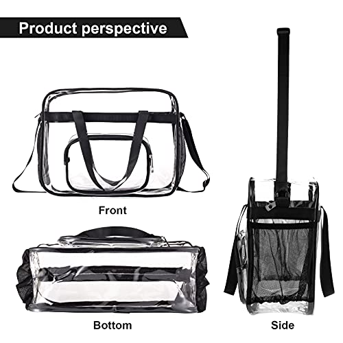 Clear Bags Stadium Approved,See Through Tote Bag+Shoulder Strap Large Transparent Bag - color: Large Size Black