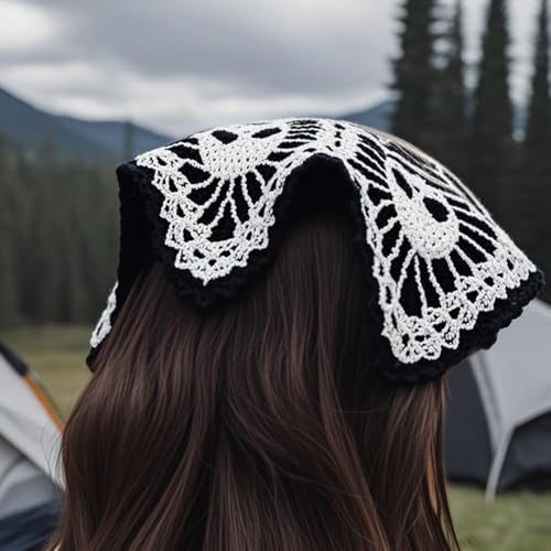 Crochet Triangle Hairband Halloween,Skull Design Head Scarf for Girls,Knitted Headband Headscarf for Women,Crochet Hair Bandana Kit - color: skull