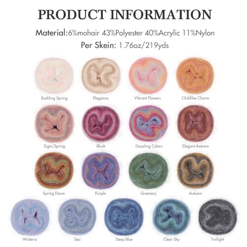 NICEEC 2 Skeins Fancy Mohair Blend Yarn 3.53oz/438yds - Signs Spring | Crochet & Knit, DIY Project Starter Kit，Handbag，Sun Hat，Shoes， Shopper Bag - color: Signs Spring