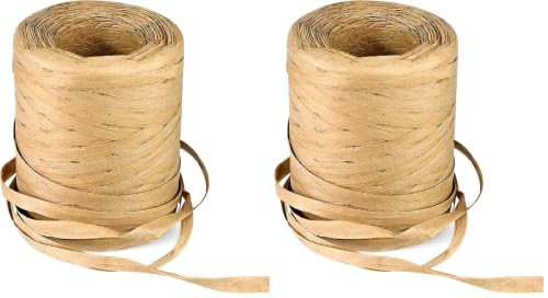 Natural Raffia Paper Ribbon Twine - 1/4 Inch x 218 Yards | Packing Paper Twine String for Gift Wrapping, Florist Bouquets, DIY Crafts, Christmas Crafts and Craft Ribbon for Crochet (Pack of 2) - size: 1.3 inches x 218 yards (Pack of 2)