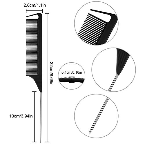 Patelai 30 Pcs Rat Tail Steel Combs Fine Tooth Bulk,Black, Silver | Long Steel Pin Pintail Bulk for Salon Hair Stylists ,Hair Teasing Fine Tooth Comb for Women,Teasing Detangling Tools - color: Black