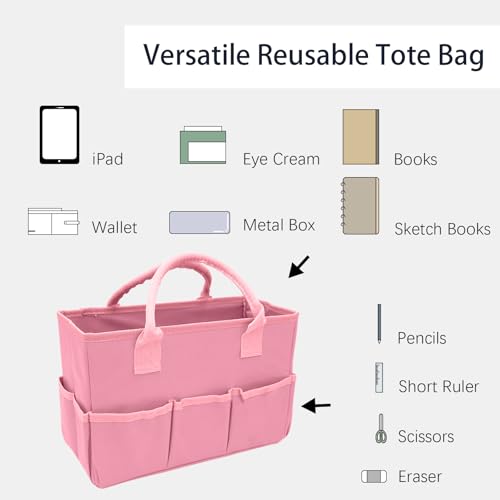 Cupohus Art Organizer Craft Storage Tote Bag with Multiple Pockets (Pink) | Portable Supply Storage Tote for Scrapbooking, Journal, Sewing, Oxford Fabric Carrying Caddy for Teacher, Officer, Artis - color: Pink, size: Normal
