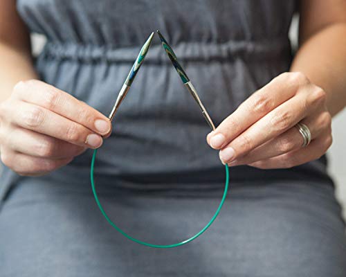 Knit Picks Caspian Wood Short Interchangeable Knitting Needles Set US 4-10 | 7 sizes of 2.75 inch long knitting needles in a green colorway, includes cables, end caps, and connectors. - color: Caspian