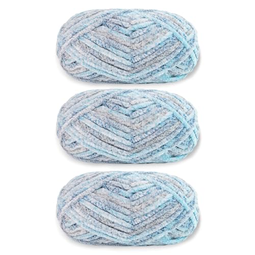 Franel Velvet Chenille Yarn, Bulky Plush Blanket Yarn 3-Pack (106 Enchant) | 100% Polyester, 100g/80m per skein, 6mm plush chenille. Ideal for amigurumi, baby blankets & pillows. Machine washable. - color: Blue Enchantress