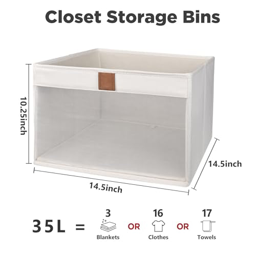 Linen Closet Organizers and Storage, Closet Storage Bins Basket Organizer, Foldable Organization Baskets with Mesh Window for Clothes Towels and Toys, 14.5" x 14.5" x 10.25", Beige, 6 pack - color: Beige-6Pack, size: 14 ½"L x 14 ½"W x 10 ¼"H