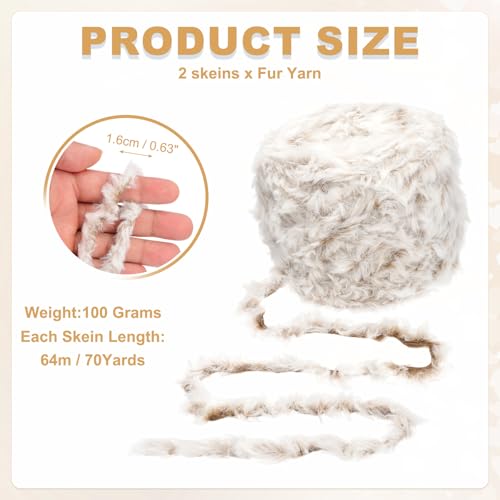 PATIKIL 70 Yards Fur Yarn, 2 Skeins 100 Grams Soft Plush Fluffy Chunky Polyester Faux Fur Eyelash Yarn for Crocheting Hand Knitting Blanket Hats Crochet Crafting, Dark Camel - color: Dark Camel